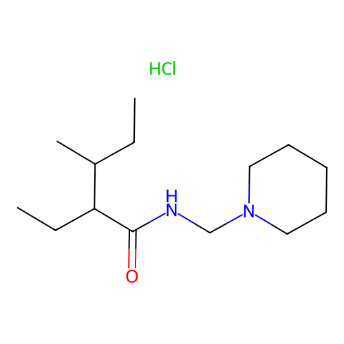 Pentanamide, 2-ethyl-3-methyl-N-(1-piperidinylmethyl)-, monohydrochloride structure