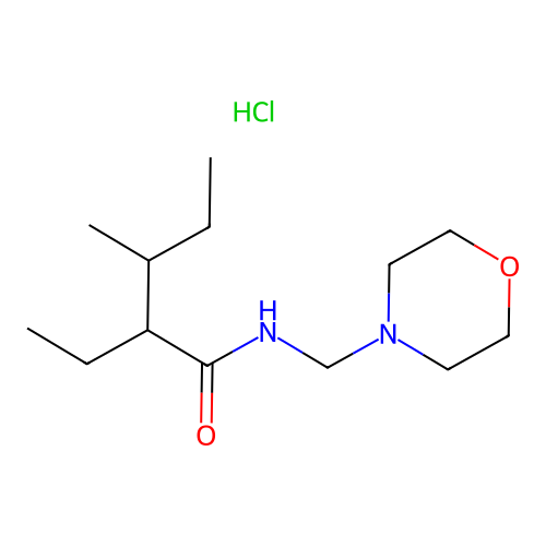 Pentanamide, 2-ethyl-3-methyl-N-(4-morpholinylmethyl)-, monohydrochloride structure