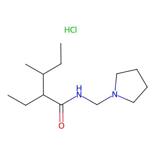 Pentanamide, 2-ethyl-3-methyl-N-(1-pyrrolidinylmethyl)-, monohydrochloride structure