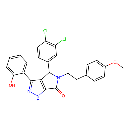 4-(3,4-dichlorophenyl)-3-(2-hydroxyphenyl)-5-[2-(4-methoxyphenyl)ethyl]-4,5-dihydropyrrolo[3,4-c]pyrazol-6(2H)-one structure