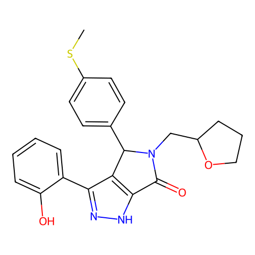 3-(2-hydroxyphenyl)-4-[4-(methylsulfanyl)phenyl]-5-(tetrahydrofuran-2-ylmethyl)-4,5-dihydropyrrolo[3,4-c]pyrazol-6(2H)-one structure