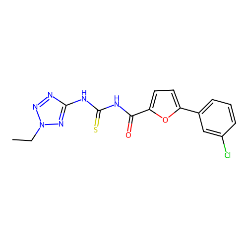 5-(3-chlorophenyl)-N-[(2-ethyltetrazol-5-yl)carbamothioyl]furan-2-carboxamide structure