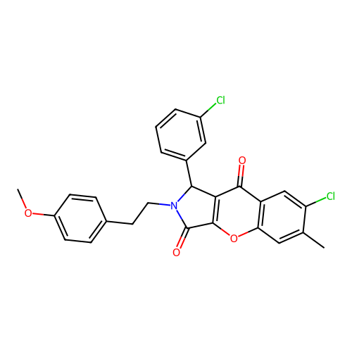 7-chloro-1-(3-chlorophenyl)-2-[2-(4-methoxyphenyl)ethyl]-6-methyl-1,2-dihydrochromeno[2,3-c]pyrrole-3,9-dione structure
