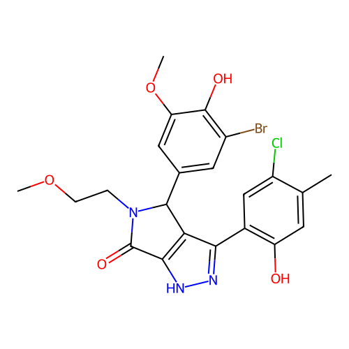 4-(3-bromo-4-hydroxy-5-methoxyphenyl)-3-(5-chloro-2-hydroxy-4-methylphenyl)-5-(2-methoxyethyl)-4,5-dihydropyrrolo[3,4-c]pyrazol-6(2H)-one structure