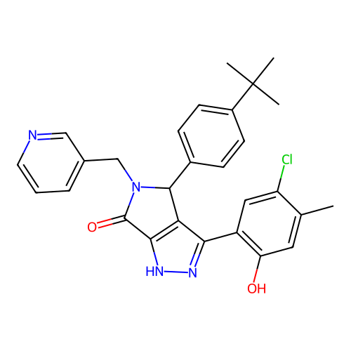 4-(4-tert-butylphenyl)-3-(5-chloro-2-hydroxy-4-methylphenyl)-5-(pyridin-3-ylmethyl)-4,5-dihydropyrrolo[3,4-c]pyrazol-6(2H)-one structure
