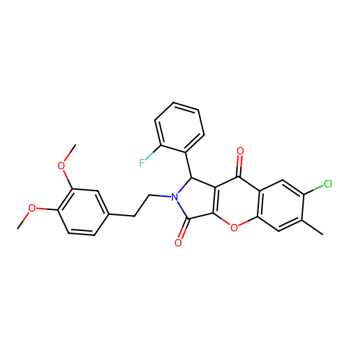 7-chloro-2-[2-(3,4-dimethoxyphenyl)ethyl]-1-(2-fluorophenyl)-6-methyl-1,2-dihydrochromeno[2,3-c]pyrrole-3,9-dione structure
