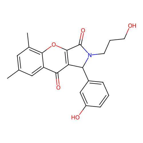 1-(3-hydroxyphenyl)-2-(3-hydroxypropyl)-5,7-dimethyl-1,2-dihydrochromeno[2,3-c]pyrrole-3,9-dione structure