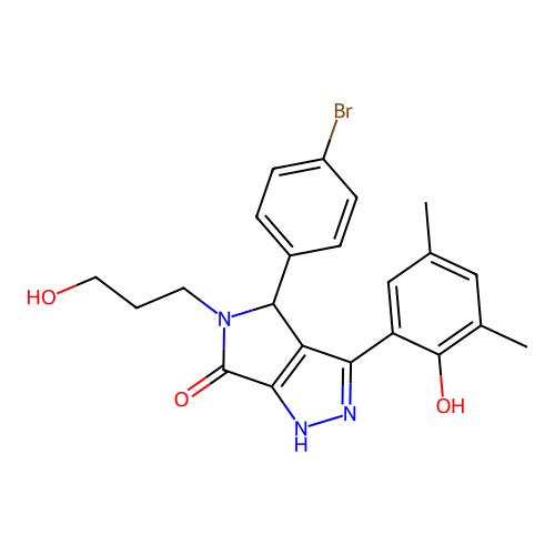 4-(4-bromophenyl)-3-(2-hydroxy-3,5-dimethylphenyl)-5-(3-hydroxypropyl)-4,5-dihydropyrrolo[3,4-c]pyrazol-6(2H)-one structure