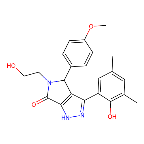3-(2-hydroxy-3,5-dimethylphenyl)-5-(2-hydroxyethyl)-4-(4-methoxyphenyl)-4,5-dihydropyrrolo[3,4-c]pyrazol-6(1h)-one structure