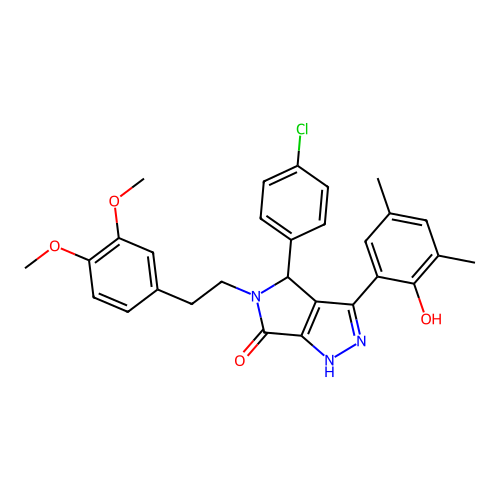 4-(4-chlorophenyl)-5-[2-(3,4-dimethoxyphenyl)ethyl]-3-(2-hydroxy-3,5-dimethylphenyl)-4,5-dihydropyrrolo[3,4-c]pyrazol-6(2H)-one structure