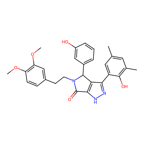 5-[2-(3,4-dimethoxyphenyl)ethyl]-3-(2-hydroxy-3,5-dimethylphenyl)-4-(3-hydroxyphenyl)-4,5-dihydropyrrolo[3,4-c]pyrazol-6(2H)-one structure