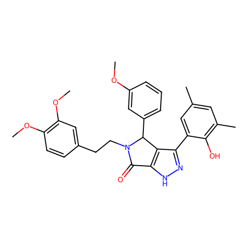 5-[2-(3,4-dimethoxyphenyl)ethyl]-3-(2-hydroxy-3,5-dimethylphenyl)-4-(3-methoxyphenyl)-4,5-dihydropyrrolo[3,4-c]pyrazol-6(2H)-one structure