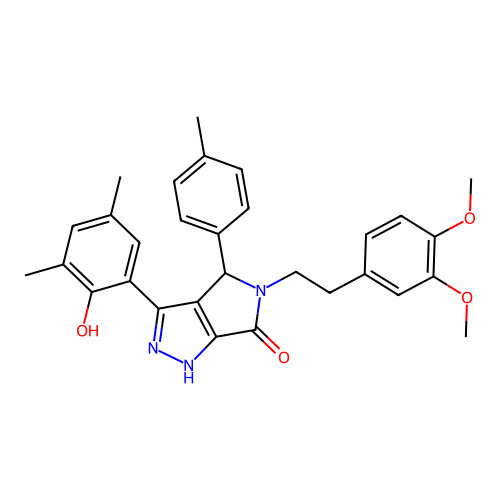 5-[2-(3,4-dimethoxyphenyl)ethyl]-3-(2-hydroxy-3,5-dimethylphenyl)-4-(4-methylphenyl)-4,5-dihydropyrrolo[3,4-c]pyrazol-6(2H)-one structure