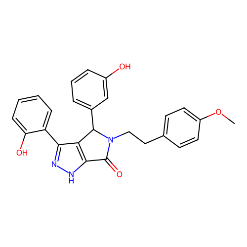 (3Z)-4-(3-hydroxyphenyl)-5-[2-(4-methoxyphenyl)ethyl]-3-(6-oxocyclohexa-2,4-dien-1-ylidene)-2,4-dihydro-1H-pyrrolo[3,4-c]pyrazol-6-one structure