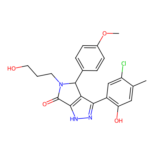 3-(5-chloro-2-hydroxy-4-methylphenyl)-5-(3-hydroxypropyl)-4-(4-methoxyphenyl)-4,5-dihydropyrrolo[3,4-c]pyrazol-6(2H)-one structure