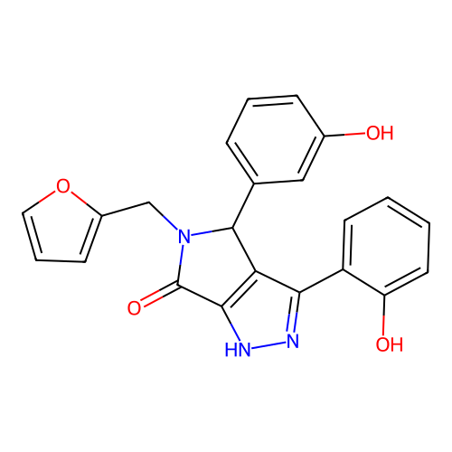 5-(furan-2-ylmethyl)-3-(2-hydroxyphenyl)-4-(3-hydroxyphenyl)-4,5-dihydropyrrolo[3,4-c]pyrazol-6(2H)-one structure