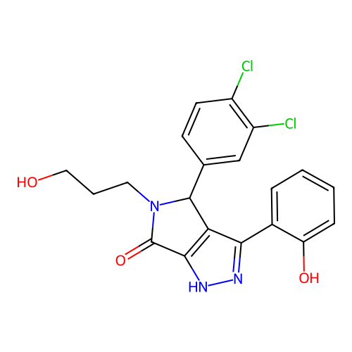 4-(3,4-dichlorophenyl)-3-(2-hydroxyphenyl)-5-(3-hydroxypropyl)-4,5-dihydropyrrolo[3,4-c]pyrazol-6(2H)-one structure