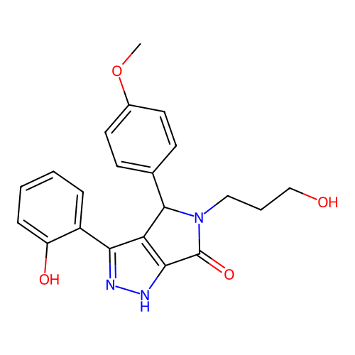 3-(2-hydroxyphenyl)-5-(3-hydroxypropyl)-4-(4-methoxyphenyl)-4,5-dihydropyrrolo[3,4-c]pyrazol-6(2H)-one structure