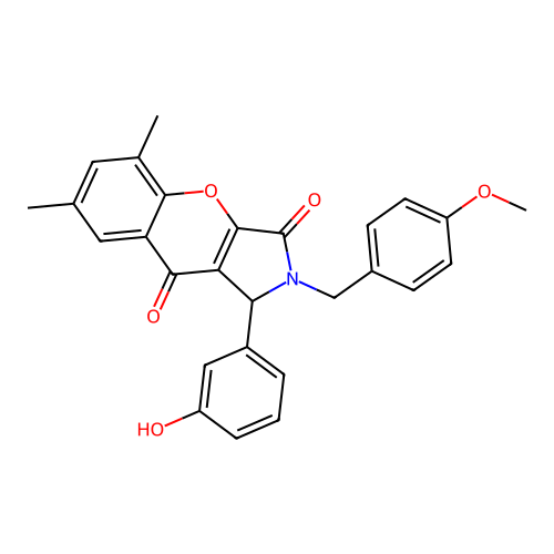 1-(3-hydroxyphenyl)-2-(4-methoxybenzyl)-5,7-dimethyl-1,2-dihydrochromeno[2,3-c]pyrrole-3,9-dione structure