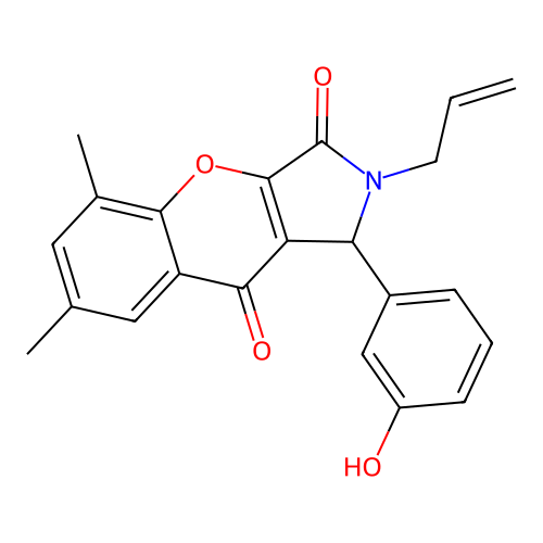 1-(3-hydroxyphenyl)-5,7-dimethyl-2-(prop-2-en-1-yl)-1,2-dihydrochromeno[2,3-c]pyrrole-3,9-dione structure