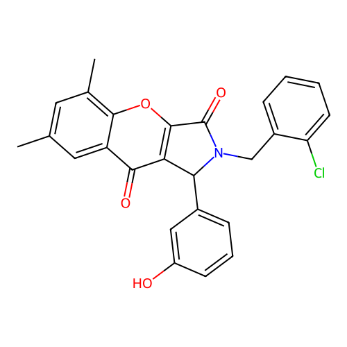 2-(2-chlorobenzyl)-1-(3-hydroxyphenyl)-5,7-dimethyl-1,2-dihydrochromeno[2,3-c]pyrrole-3,9-dione structure