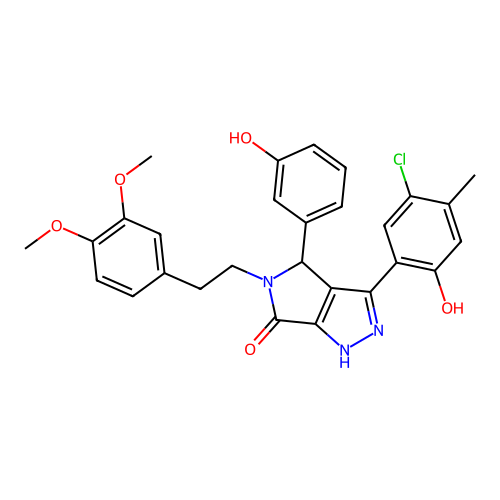 3-(5-chloro-2-hydroxy-4-methylphenyl)-5-[2-(3,4-dimethoxyphenyl)ethyl]-4-(3-hydroxyphenyl)-4,5-dihydropyrrolo[3,4-c]pyrazol-6(2H)-one structure