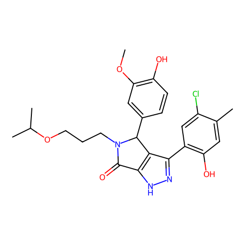 3-(5-chloro-2-hydroxy-4-methylphenyl)-4-(4-hydroxy-3-methoxyphenyl)-5-[3-(propan-2-yloxy)propyl]-4,5-dihydropyrrolo[3,4-c]pyrazol-6(2H)-one structure