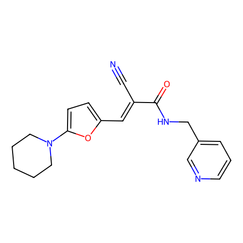 (2E)-2-cyano-3-[5-(piperidin-1-yl)furan-2-yl]-N-(pyridin-3-ylmethyl)prop-2-enamide structure