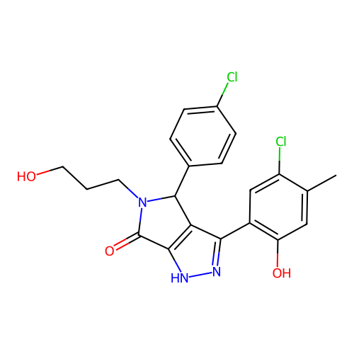 3-(5-chloro-2-hydroxy-4-methylphenyl)-4-(4-chlorophenyl)-5-(3-hydroxypropyl)-4,5-dihydropyrrolo[3,4-c]pyrazol-6(2H)-one structure