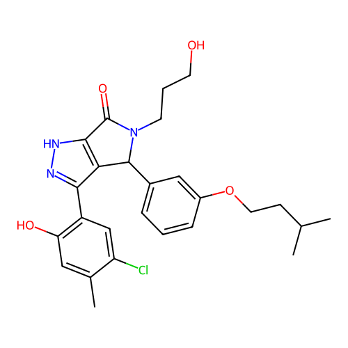 3-(5-chloro-2-hydroxy-4-methylphenyl)-5-(3-hydroxypropyl)-4-[3-(3-methylbutoxy)phenyl]-4,5-dihydropyrrolo[3,4-c]pyrazol-6(2H)-one structure