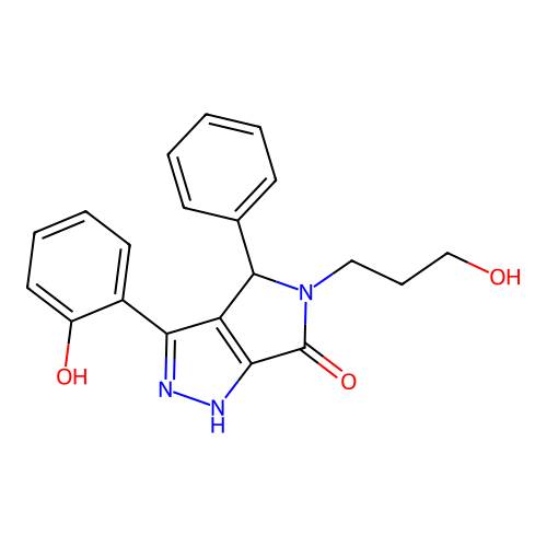 3-(2-hydroxyphenyl)-5-(3-hydroxypropyl)-4-phenyl-4,5-dihydropyrrolo[3,4-c]pyrazol-6(1H)-one structure