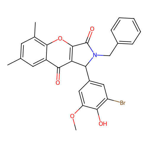 2-benzyl-1-(3-bromo-4-hydroxy-5-methoxyphenyl)-5,7-dimethyl-1,2-dihydrochromeno[2,3-c]pyrrole-3,9-dione structure