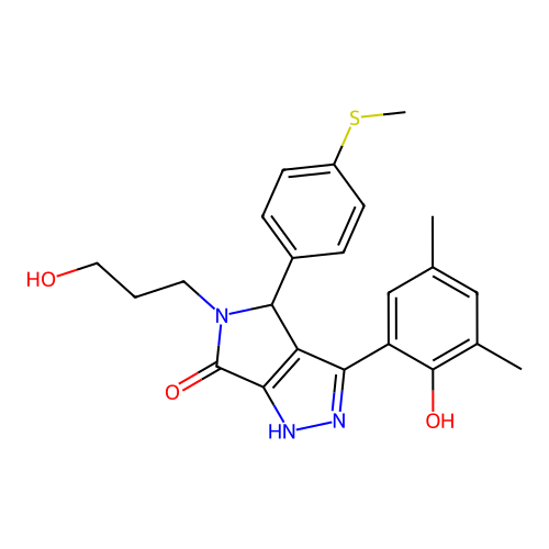 3-(2-hydroxy-3,5-dimethylphenyl)-5-(3-hydroxypropyl)-4-[4-(methylsulfanyl)phenyl]-4,5-dihydropyrrolo[3,4-c]pyrazol-6(2H)-one structure
