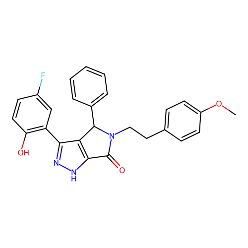 3-(5-fluoro-2-hydroxyphenyl)-5-[2-(4-methoxyphenyl)ethyl]-4-phenyl-4,5-dihydropyrrolo[3,4-c]pyrazol-6(2H)-one structure