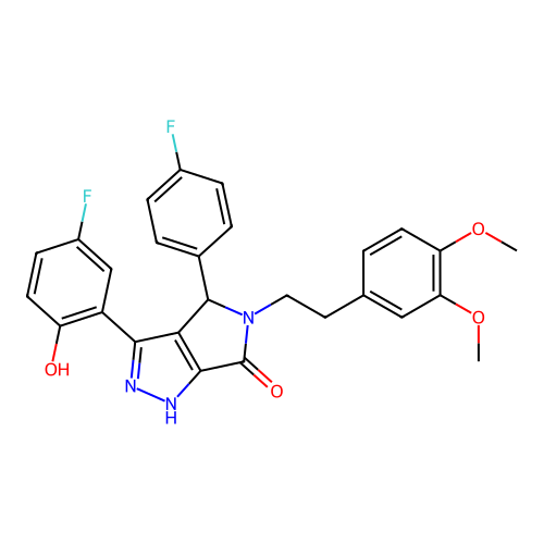 5-[2-(3,4-dimethoxyphenyl)ethyl]-3-(5-fluoro-2-hydroxyphenyl)-4-(4-fluorophenyl)-4,5-dihydropyrrolo[3,4-c]pyrazol-6(2H)-one structure
