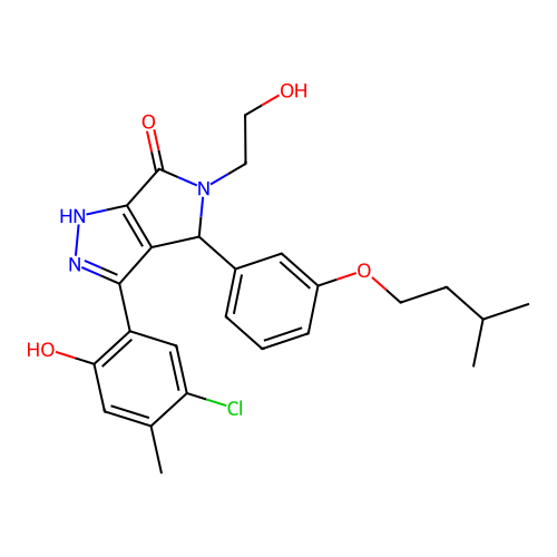 3-(5-chloro-2-hydroxy-4-methylphenyl)-5-(2-hydroxyethyl)-4-[3-(3-methylbutoxy)phenyl]-4,5-dihydropyrrolo[3,4-c]pyrazol-6(2H)-one structure