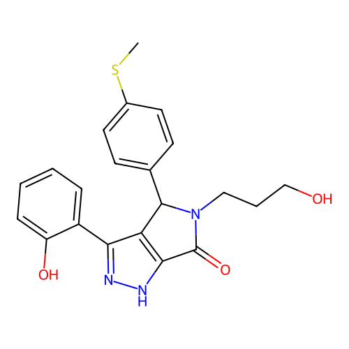 3-(2-hydroxyphenyl)-5-(3-hydroxypropyl)-4-[4-(methylsulfanyl)phenyl]-4,5-dihydropyrrolo[3,4-c]pyrazol-6(2H)-one structure