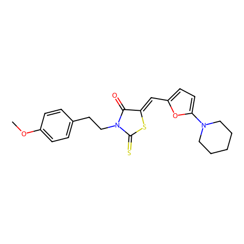 (5Z)-3-[2-(4-methoxyphenyl)ethyl]-5-[(5-piperidin-1-ylfuran-2-yl)methylidene]-2-sulfanylidene-1,3-thiazolidin-4-one structure