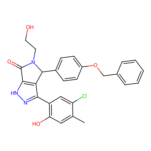 4-[4-(benzyloxy)phenyl]-3-(5-chloro-2-hydroxy-4-methylphenyl)-5-(2-hydroxyethyl)-4,5-dihydropyrrolo[3,4-c]pyrazol-6(2H)-one structure