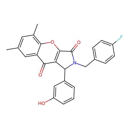 2-(4-fluorobenzyl)-1-(3-hydroxyphenyl)-5,7-dimethyl-1,2-dihydrochromeno[2,3-c]pyrrole-3,9-dione structure