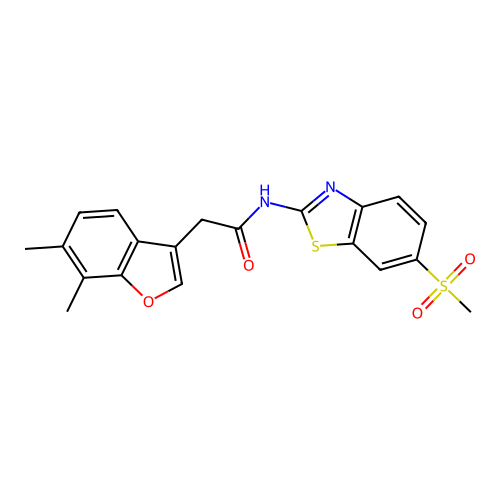 2-(6,7-dimethyl-1-benzofuran-3-yl)-N-[6-(methylsulfonyl)-1,3-benzothiazol-2-yl]acetamide structure