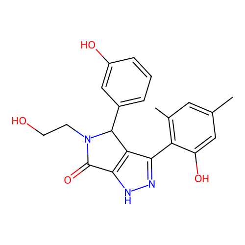 3-(2-hydroxy-4,6-dimethylphenyl)-5-(2-hydroxyethyl)-4-(3-hydroxyphenyl)-4,5-dihydropyrrolo[3,4-c]pyrazol-6(2H)-one structure