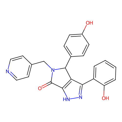 3-(2-hydroxyphenyl)-4-(4-hydroxyphenyl)-5-(pyridin-4-ylmethyl)-4,5-dihydropyrrolo[3,4-c]pyrazol-6(1H)-one structure