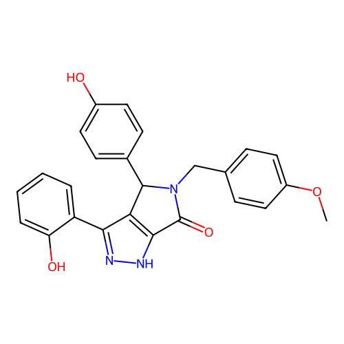 3-(2-hydroxyphenyl)-4-(4-hydroxyphenyl)-5-(4-methoxybenzyl)-4,5-dihydropyrrolo[3,4-c]pyrazol-6(1H)-one structure