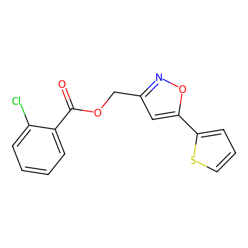 (5-(Thiophen-2-yl)isoxazol-3-yl)methyl 2-chlorobenzoate structure