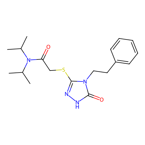2-[[5-oxo-4-(2-phenylethyl)-1H-1,2,4-triazol-3-yl]sulfanyl]-N,N-di(propan-2-yl)acetamide structure