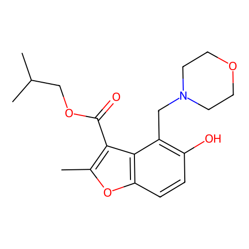 Isobutyl 5-hydroxy-2-methyl-4-(4-morpholinylmethyl)-1-benzofuran-3-carboxylate structure