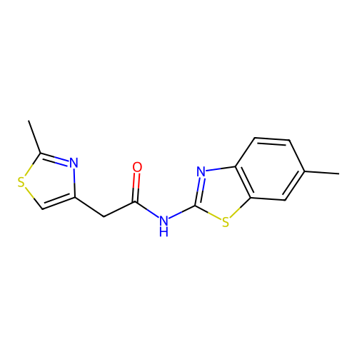 N-(6-methyl-1,3-benzothiazol-2-yl)-2-(2-methyl-1,3-thiazol-4-yl)acetamide structure