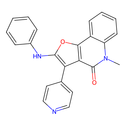 5-methyl-2-(phenylamino)-3-(pyridin-4-yl)furo[3,2-c]quinolin-4(5H)-one structure