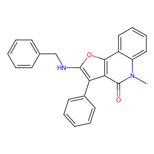 2-(benzylamino)-5-methyl-3-phenylfuro[3,2-c]quinolin-4(5H)-one structure